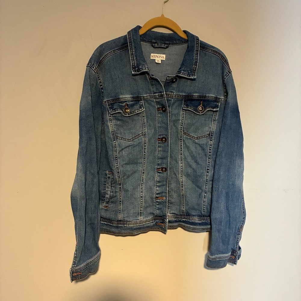Merona Womens Denim Jean Jacket Trucker Size XXL Blue Medium Wash Casual